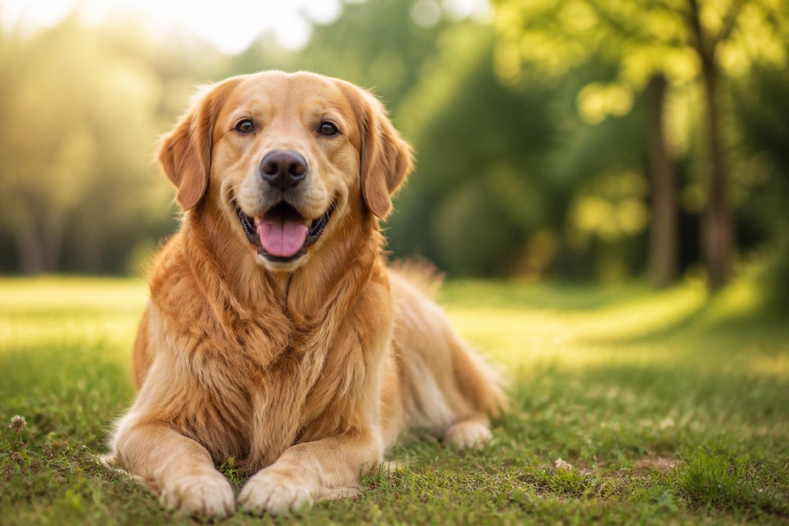 Cão saudável e atento ao ar livre, com luz natural suave