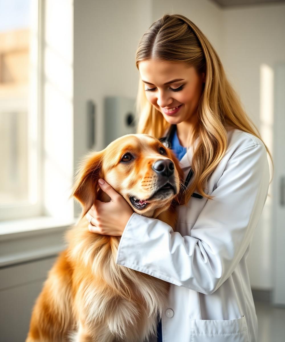 Veterinária em consulta com um cão